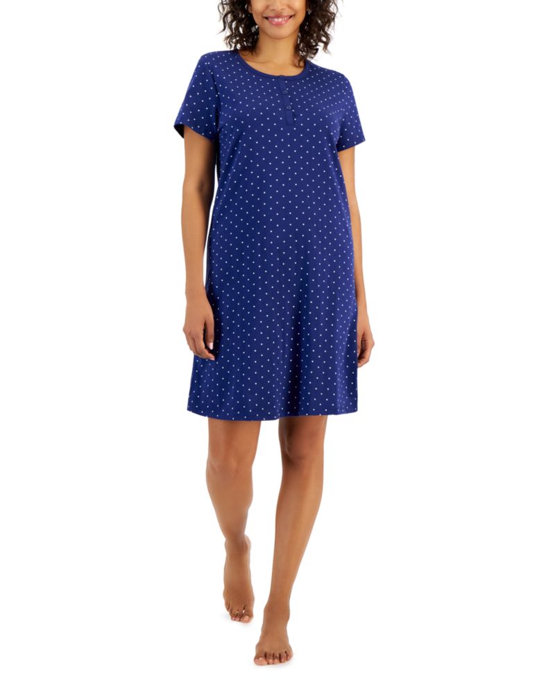 Women's Cotton Printed Henley Sleepshirt