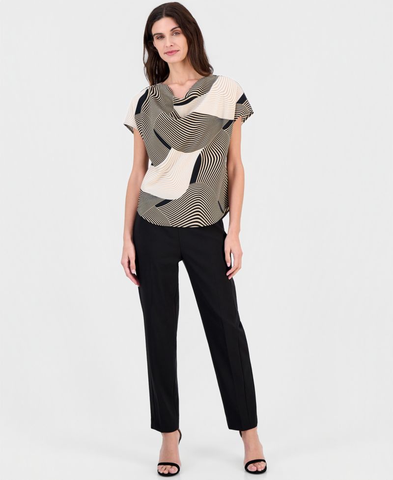 Women's Printed Cowl-Neck Short-Sleeve Top