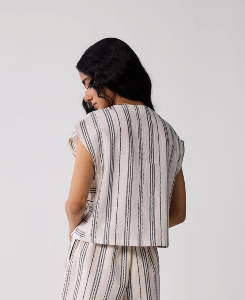 Women's Relaxed V-neck Top in Stripes