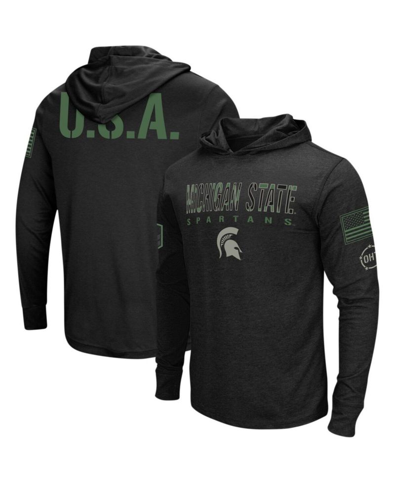 Men's Black Michigan State Spartans Big and Tall OHT Military-Inspired Appreciation Tango Long Sleeve Hoodie T-shirt