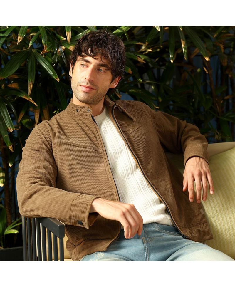 Men's Coffee Brown Corduroy Rider Jacket