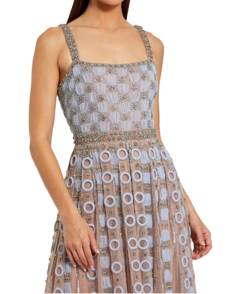 Petite Embellished Mesh A-Line Evening Gown