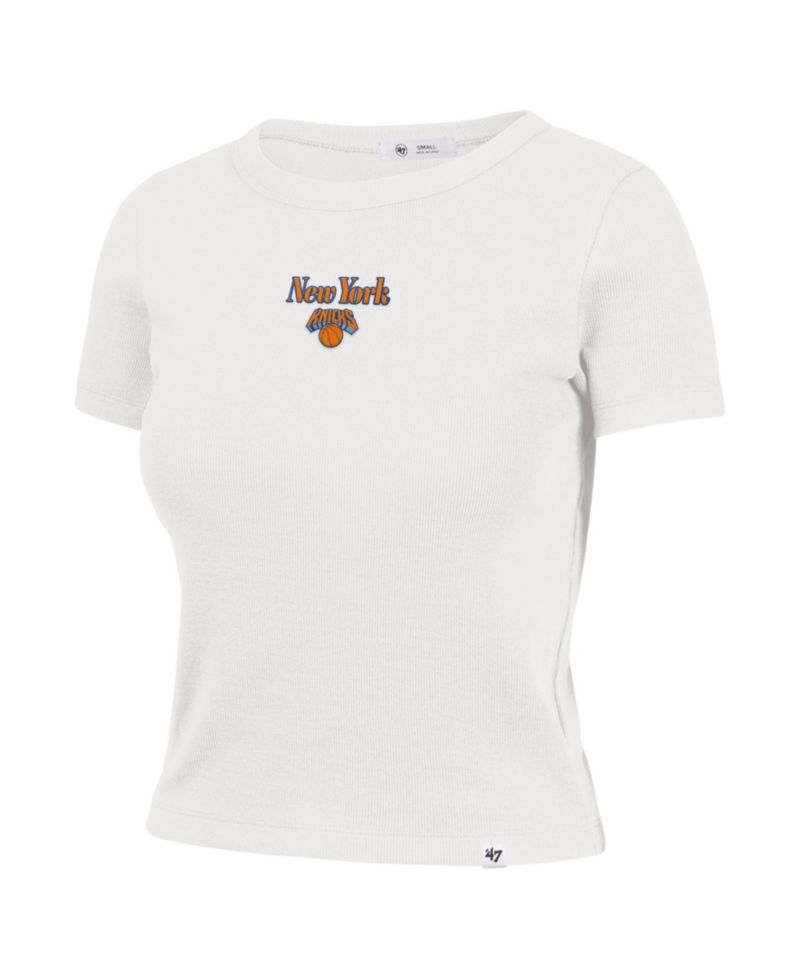 Women's Sand New York Knicks Straight Cut Baby Rib T-Shirt