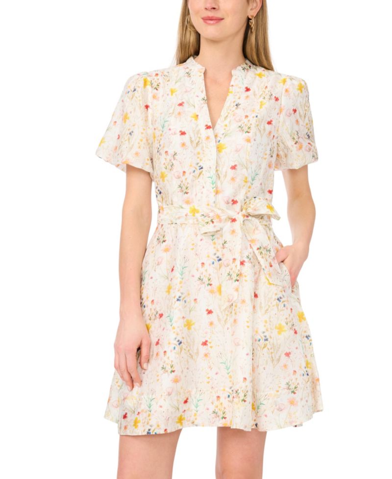 Women's V-Neck Puff-Sleeve Mini Dress