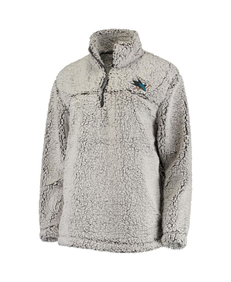 Women's Gray San Jose Sharks Sherpa Quarter-Zip Pullover Jacket
