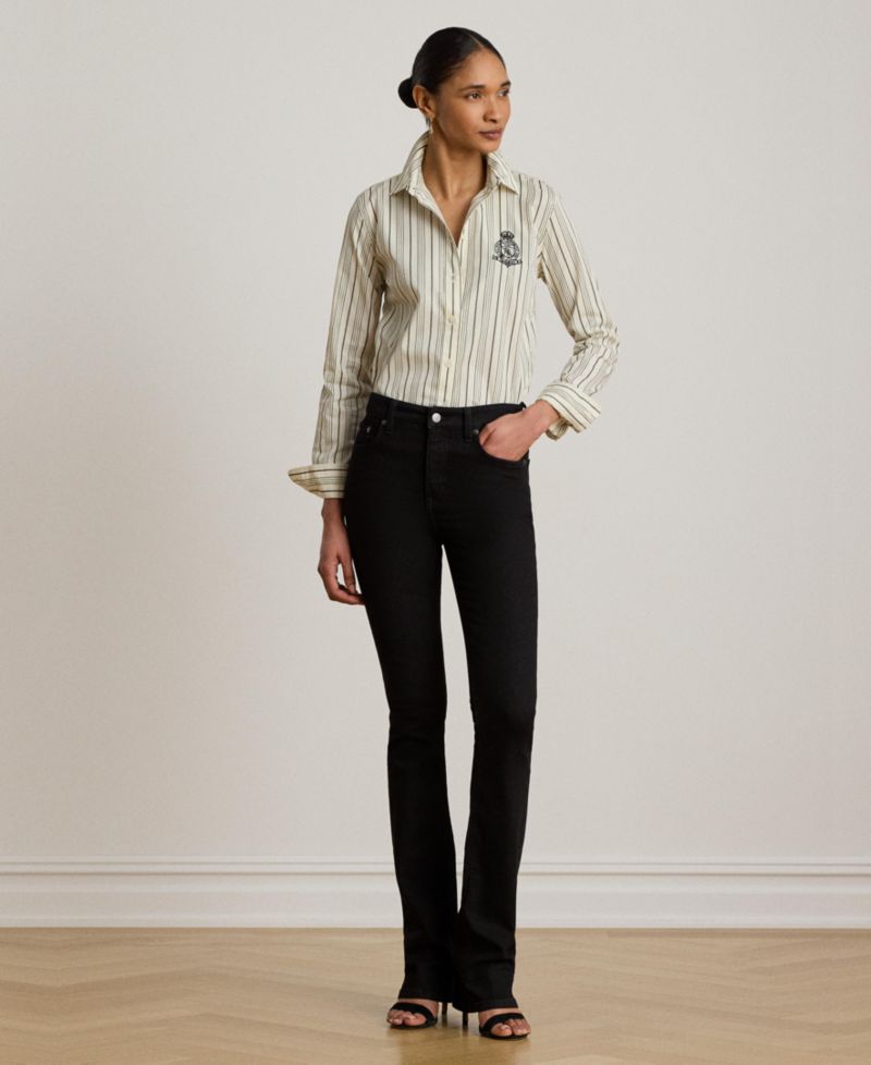 Petite Striped Collared Crest-Embroidered Shirt