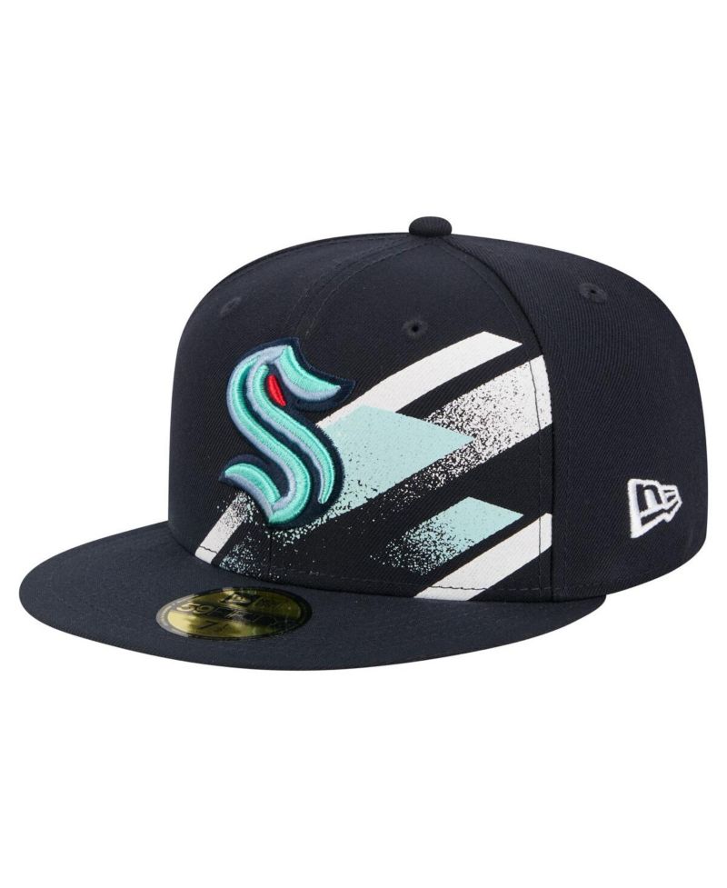 Men's Deep Sea Blue Seattle Kraken Faded Lines 59FIFTY Fitted Hat