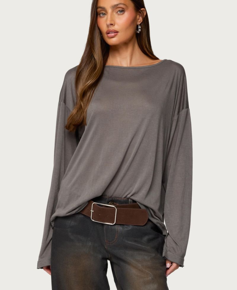 Women's Oversized Semi Sheer Long Sleeve T Shirt