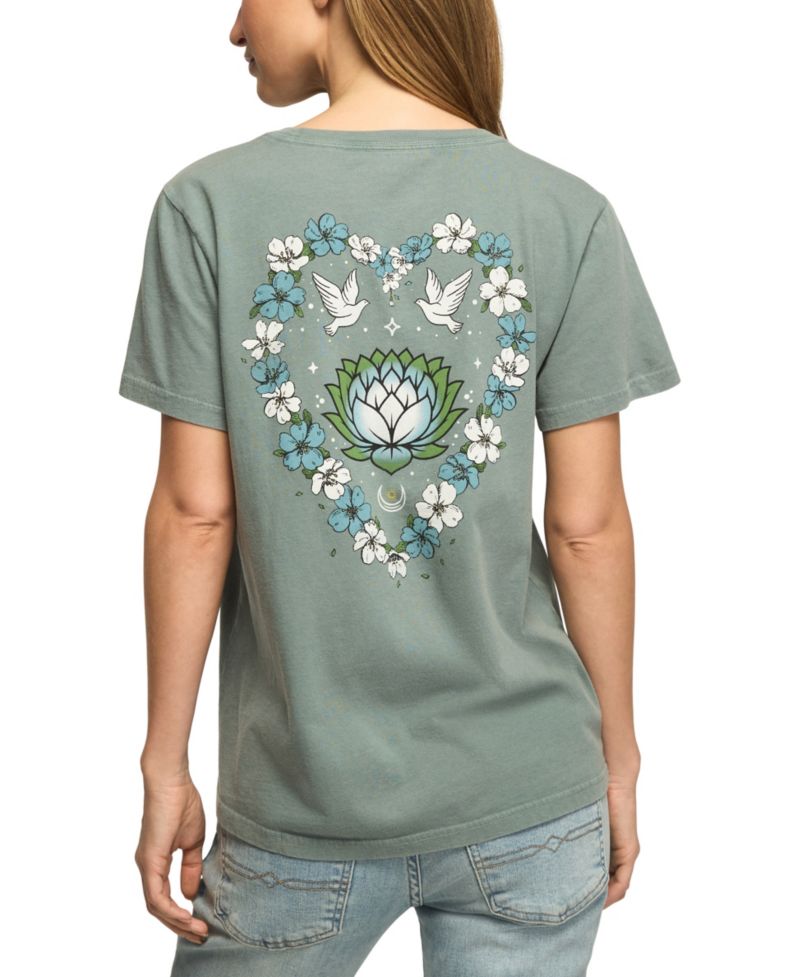 Women's Heart Lotus Classic Crew Retro Graphic T-Shirt