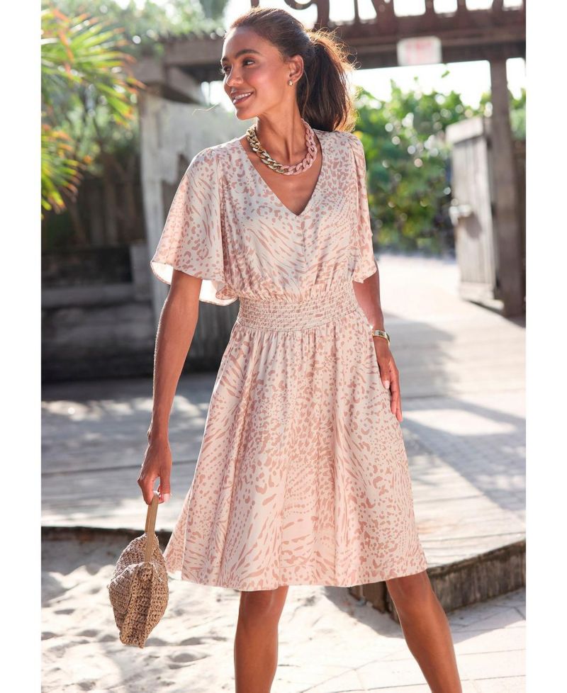 Women's Animal-Print V-Neck Fit-and-Flare Dress