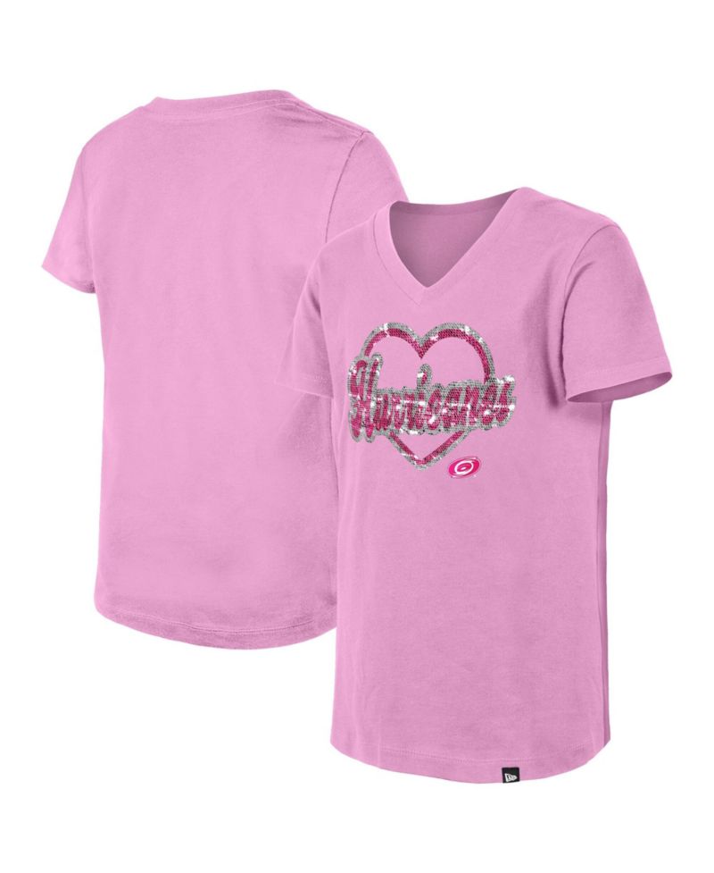 Girl's Big Boys and Girls Pink Carolina Hurricanes Flip Sequin V-Neck T-Shirt