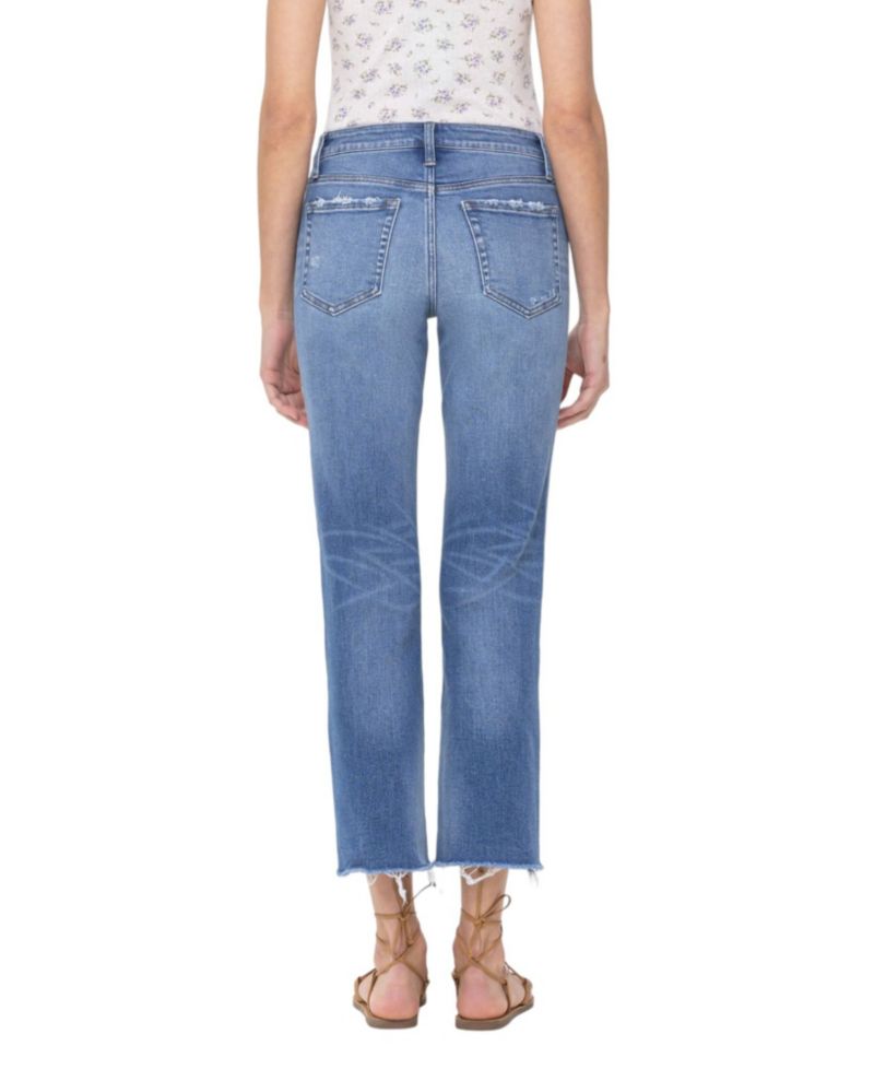 Women's Mid Rise Cropped Step Hem Straight Jeans