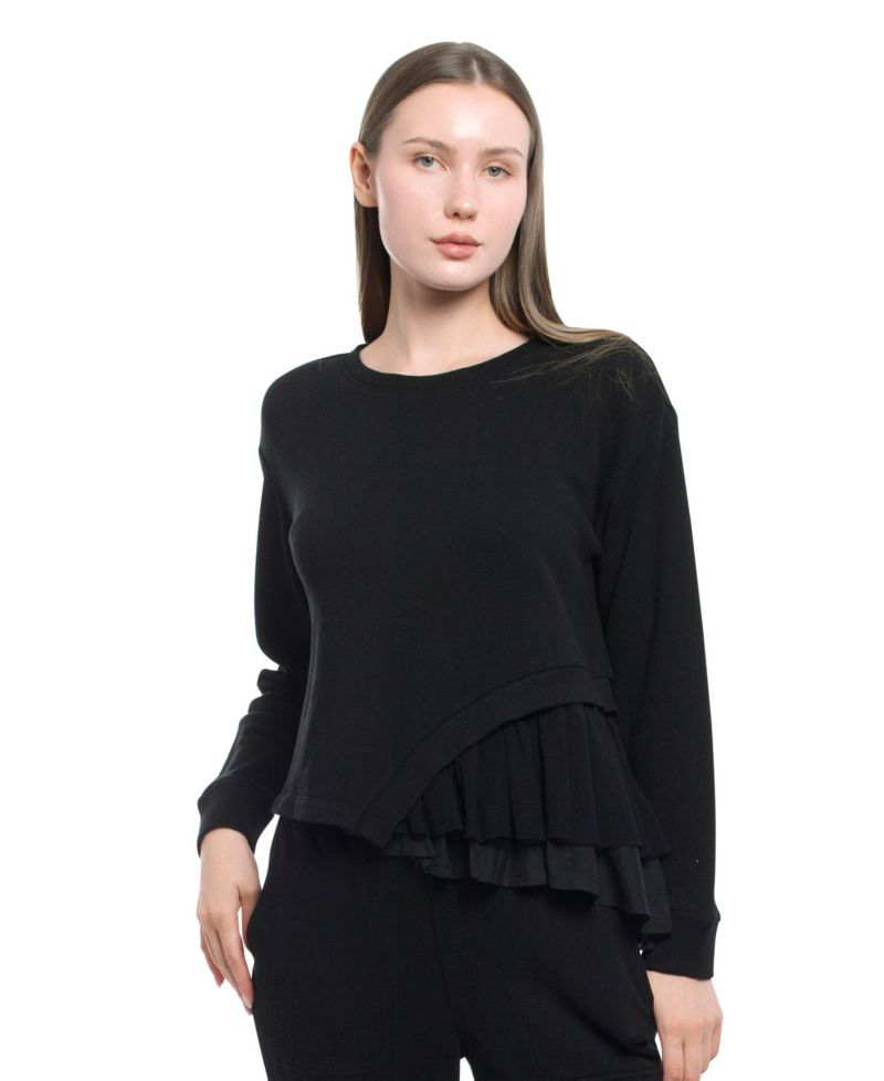 Women's Clothing Round Neck Mix Media Sweatshirt