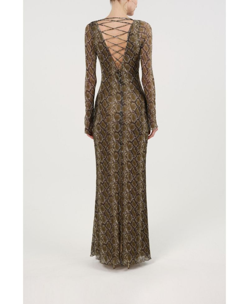 Women's Snake Print Ring Detail Long Sleeve Maxi Dress
