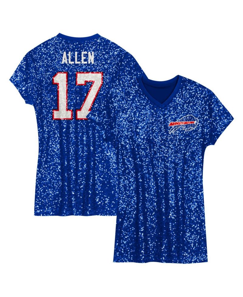 Big Girls Josh Allen Royal Buffalo Bills Sequin Player Name & Number V-Neck Dress