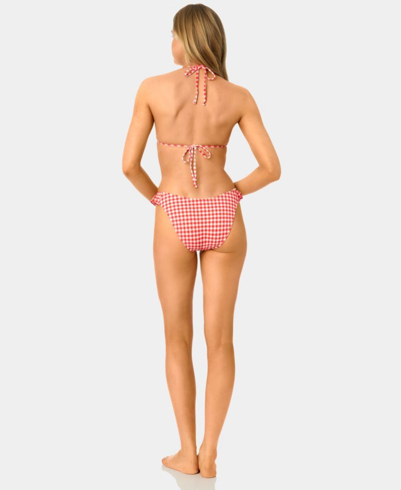 Women's Gingham Lettuce Edge Trim Swim Bikini Top