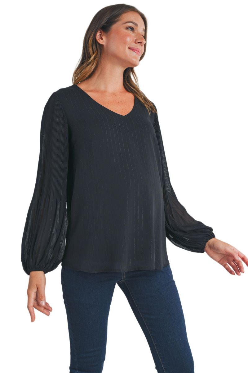 Maternity Flowy Sheer Long Sleeve V Neck Blouse