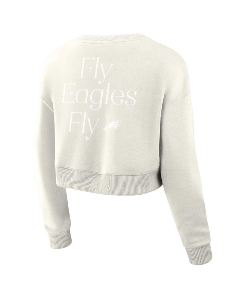 Women's Cream Philadelphia Eagles Studio Cropped Pullover Sweatshirt