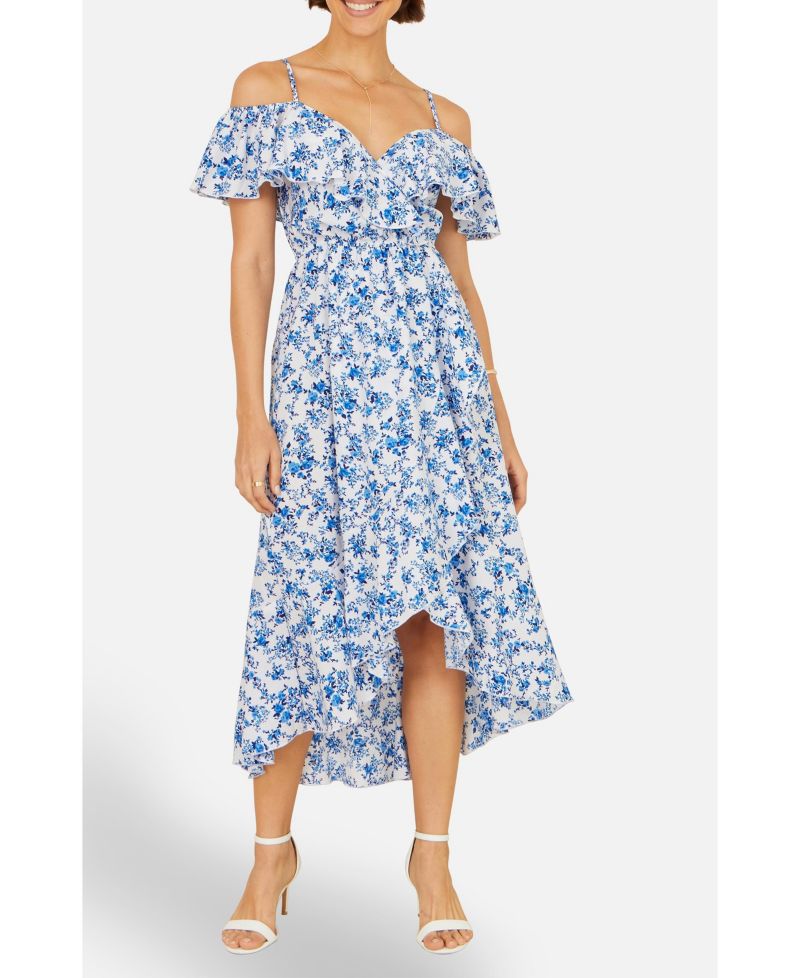Women's Floral Print Bardot Midi Dress
