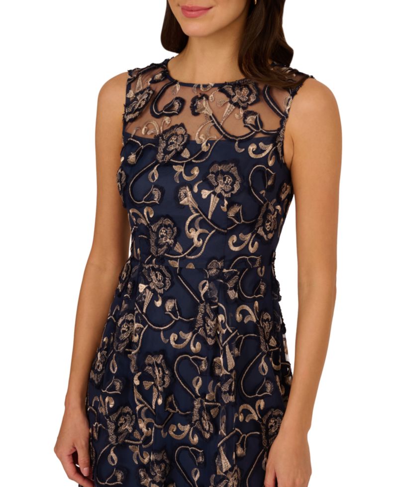 Women's Boat-Neck Embroidered Midi Dress