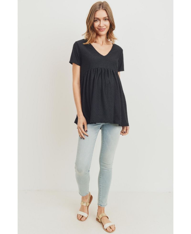Maternity Swiss Dot V-Neck Empire Waist Short Sleeve Top
