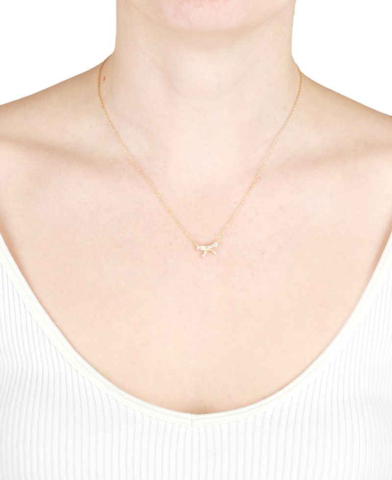 Cubic Zirconia Pav&eacute; Bow Pendant Necklace in Sterling Silver, 16" + 3" extender (Also Available in 14k Gold over Sterling Silver)