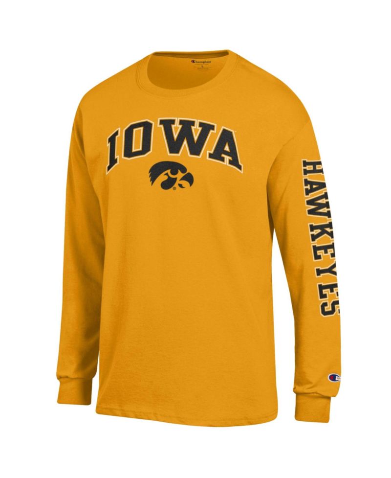 Men's Gold Iowa Hawkeyes Arch Over Logo 2-Hit Long Sleeve T-Shirt
