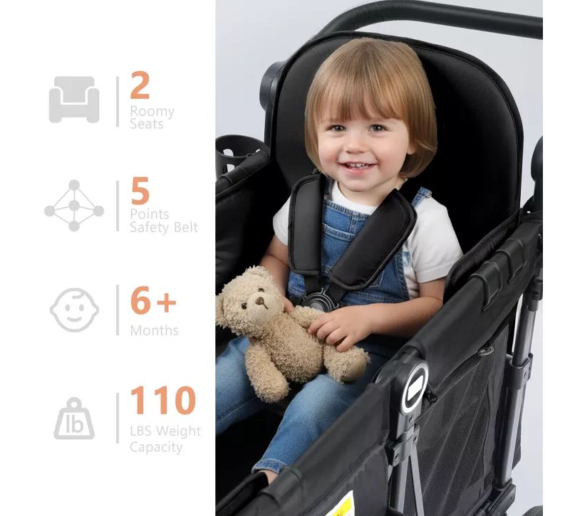 Baby All-Terrain Wagon Stroller for Two with Canopy, Snack Tray and Shock-Absorbing Wheels