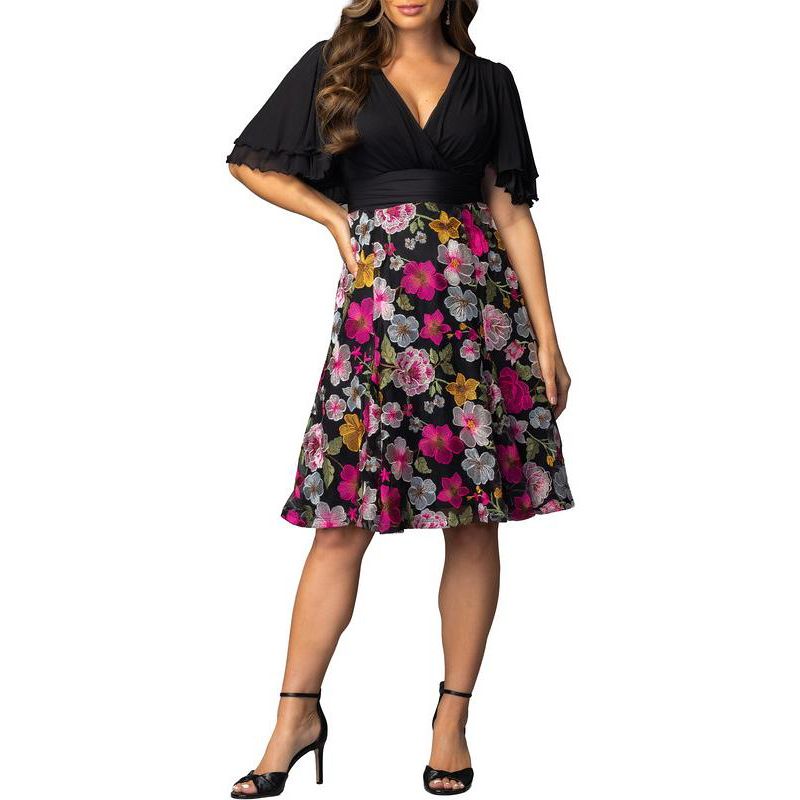 Women's Lillian Embroidered Mesh Midi Cocktail Dress