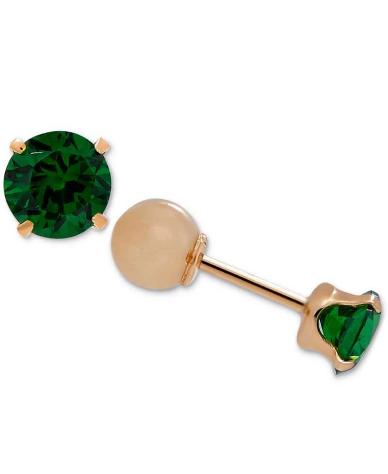 Children's Cubic Zirconia Birthstone Reversible Earrings in 14k Gold