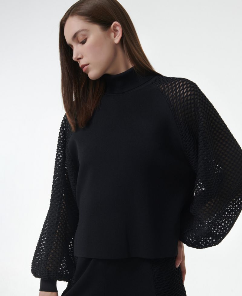Women's Mesh Sleeve Knitted Sweater