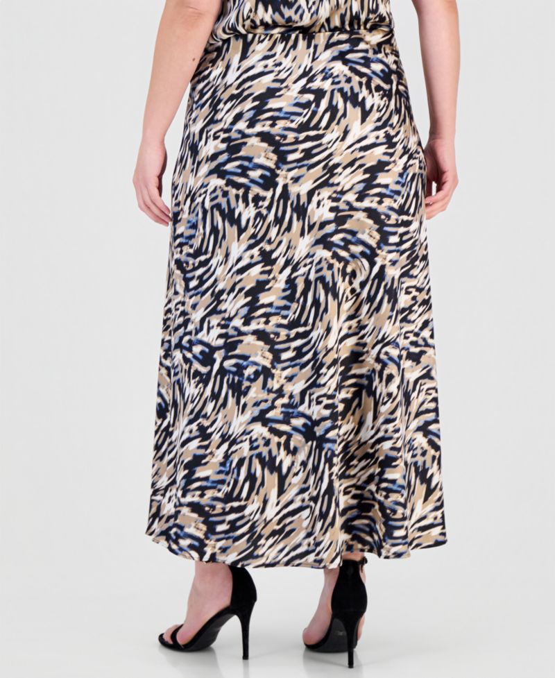Plus Size Printed A-Line Midi Skirt