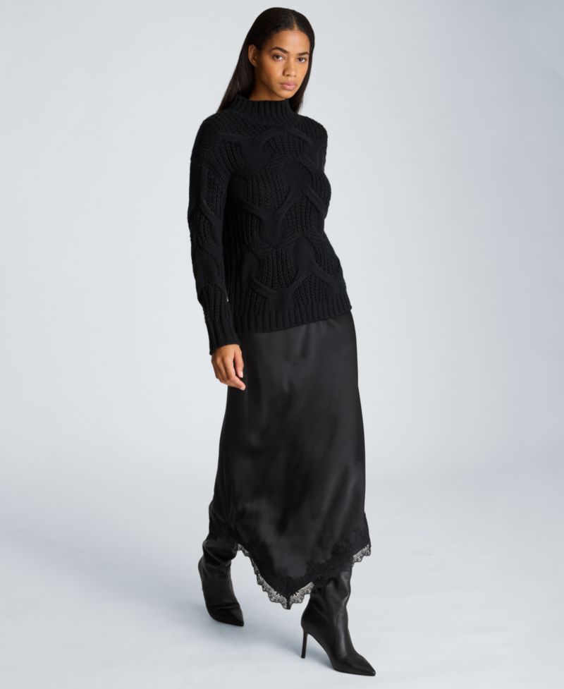 Women's Oversized Cable-Knit Mock Neck Sweater