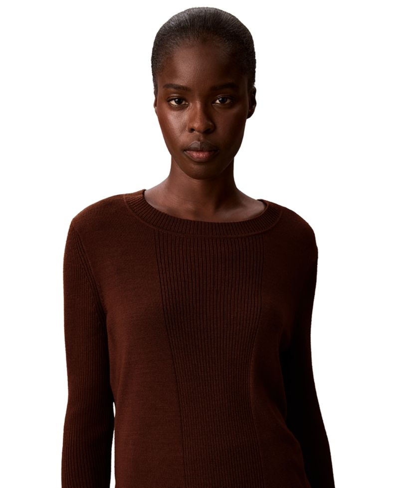Petite Ribbed Sculpted-Sleeve Crewneck Sweater