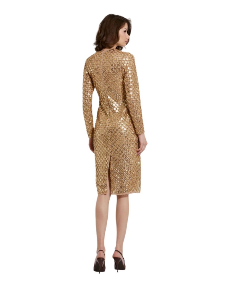 Women's Beaded Georgette Long Sleeve Fitted Midi Dress