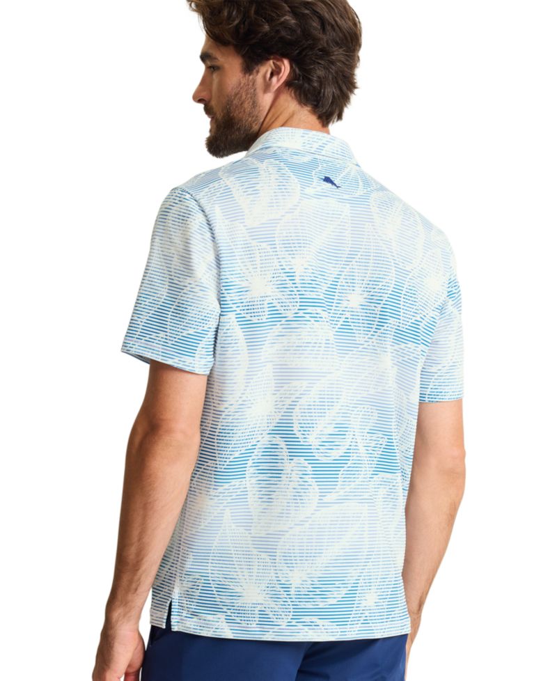 Men's Costa Wave Island Fade Striped Polo Shirt with Marlin Embroidery