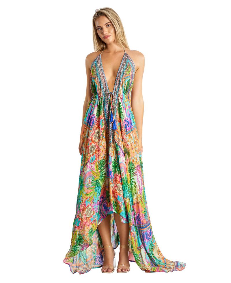 Women's Maxi Tropical Print Halter neck Dress
