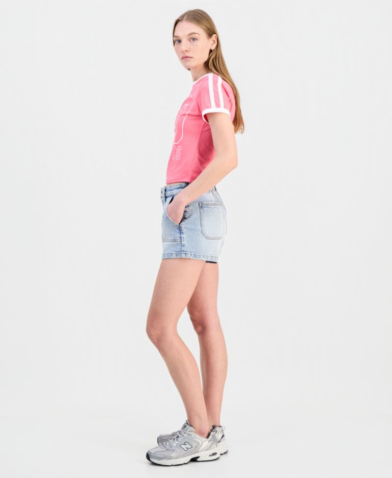 Juniors' Elastic Back Carpenter Shorts