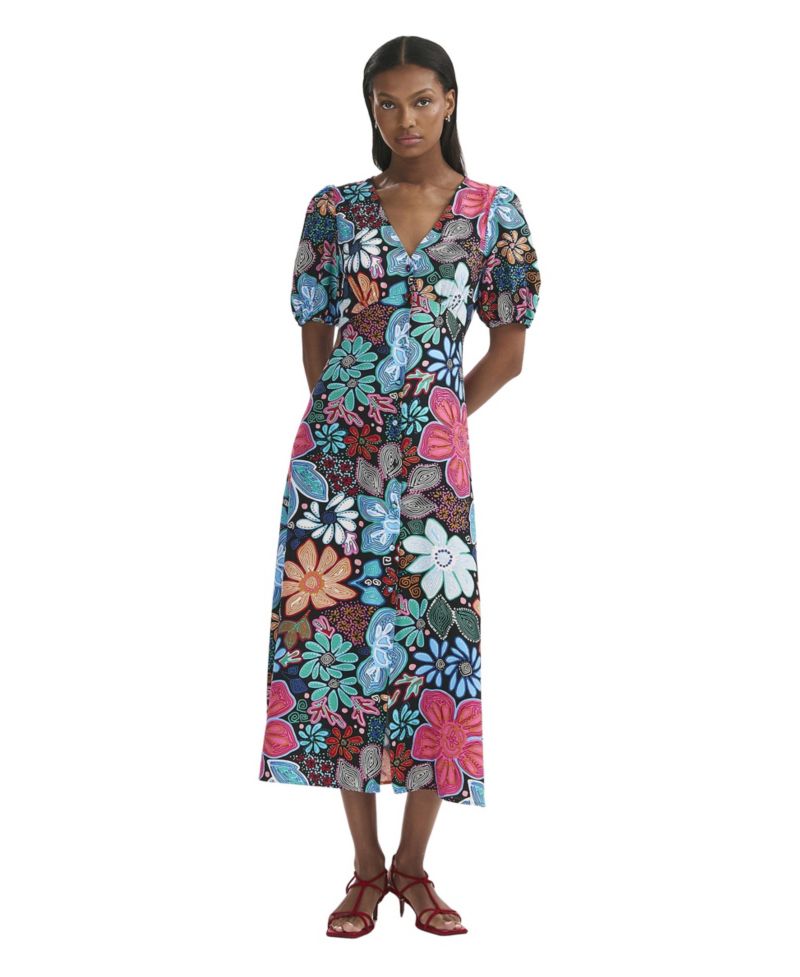 Women's Sarah Floral-Print Button-Down Short-Sleeve Midi Dress
