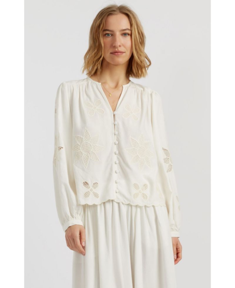 Women's Linen-Blend Broderie Blouse