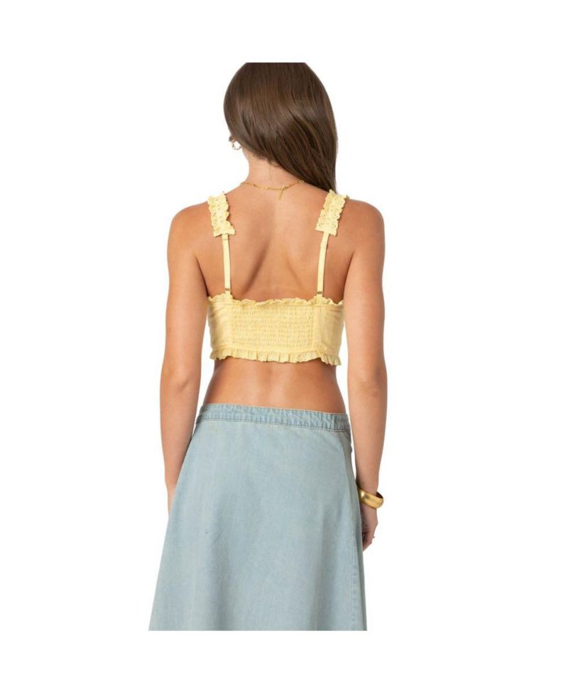 Women's Button Front Cropped Eyelet Corset