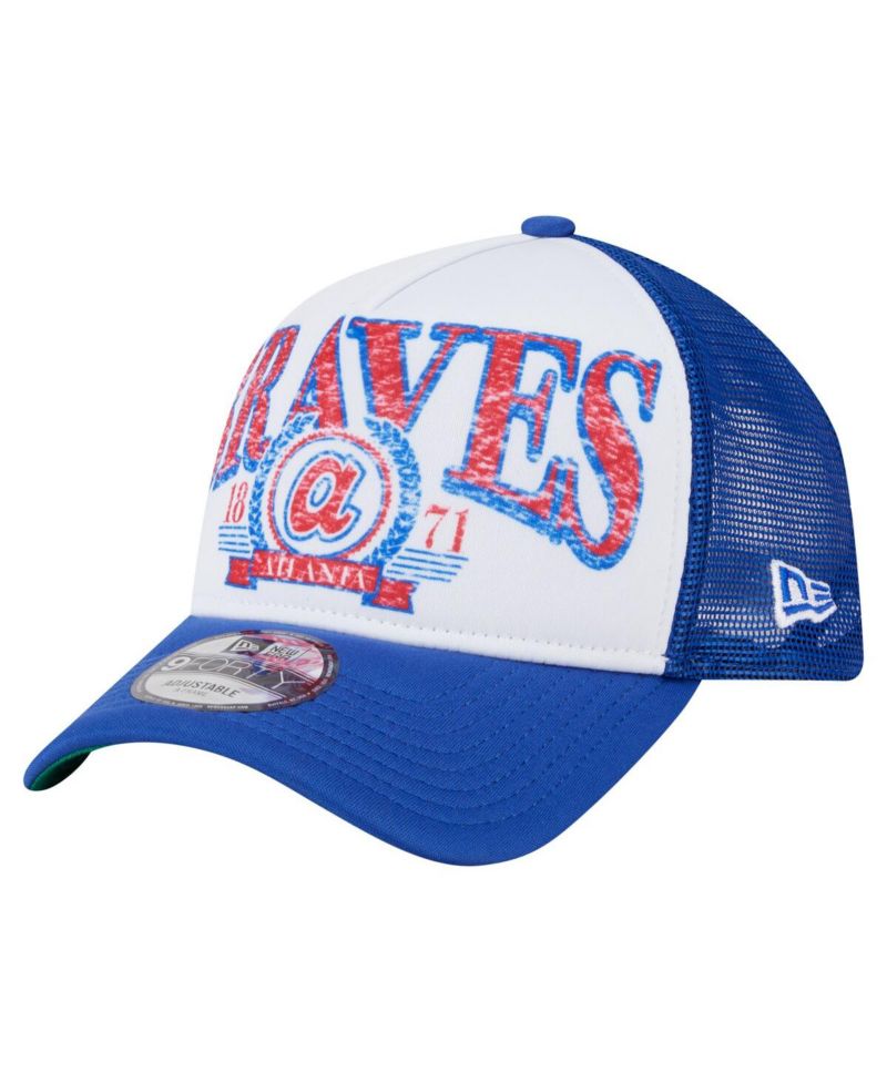 Men's White/Royal Atlanta Braves Trucker A-Frame 9FORTY Adjustable Hat