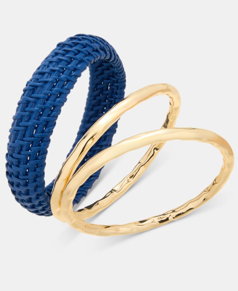 Gold-Tone and Rattan Bracelets, Set of 3