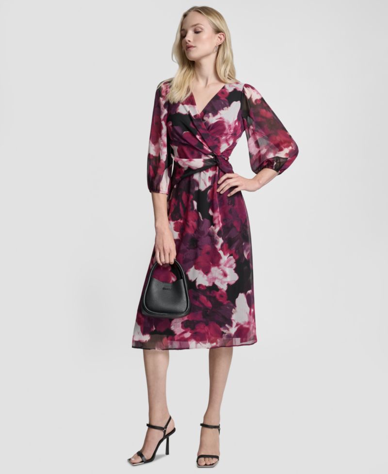 Women's Printed V-Neck Midi Dress