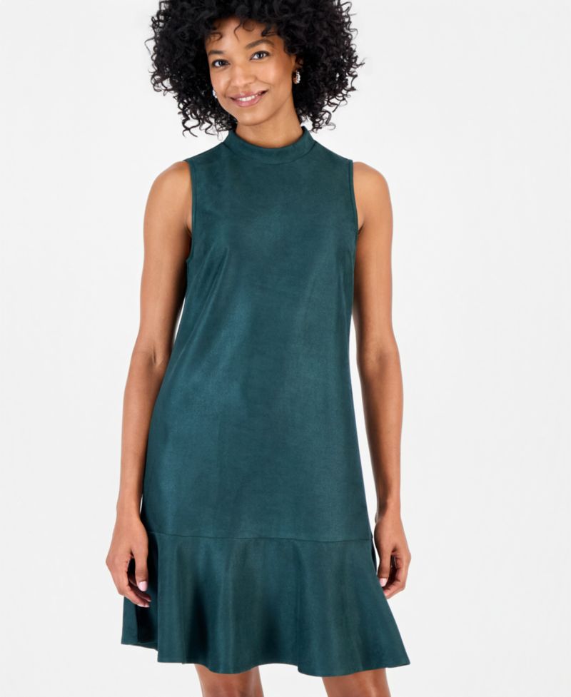 Women's Faux Suede Flounce-Hem Dress