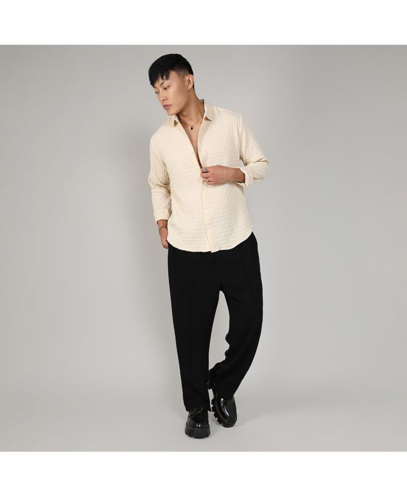 Men's Pale Yellow Textured Weave Shirt