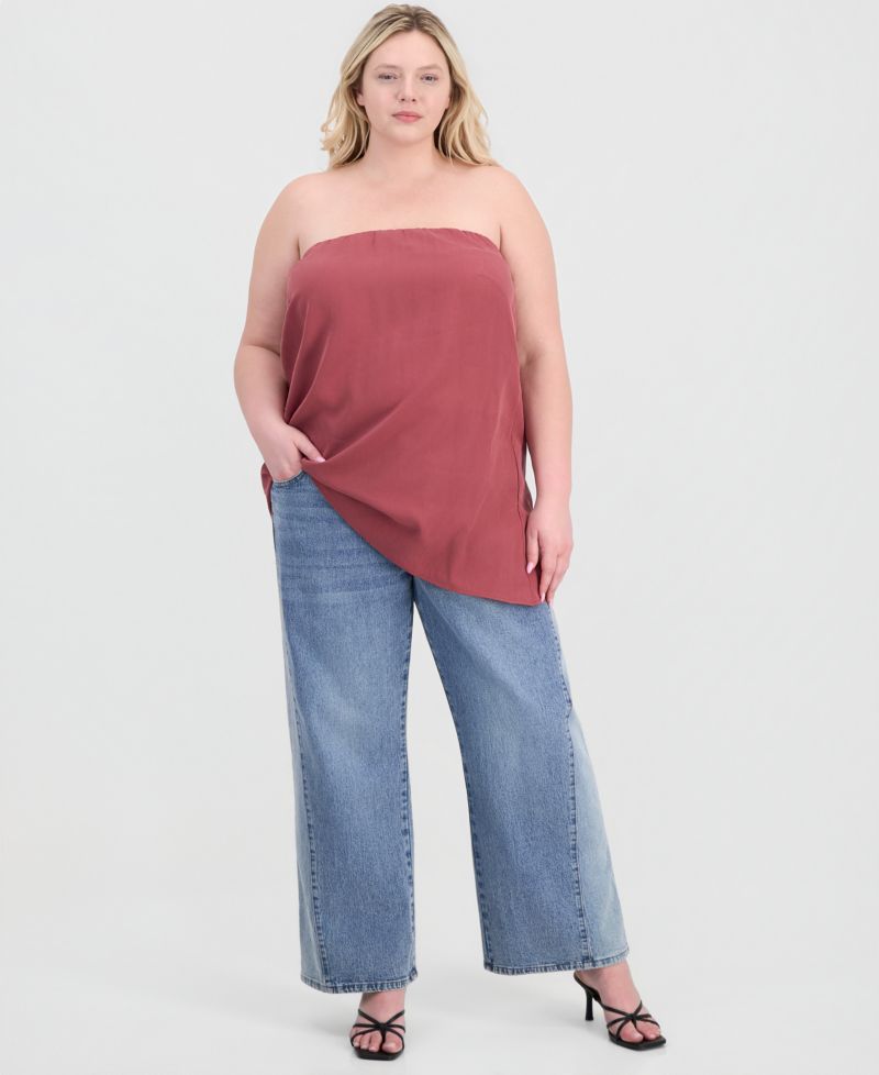 Trendy Plus Size Asymmetrical-Hem Strapless Top