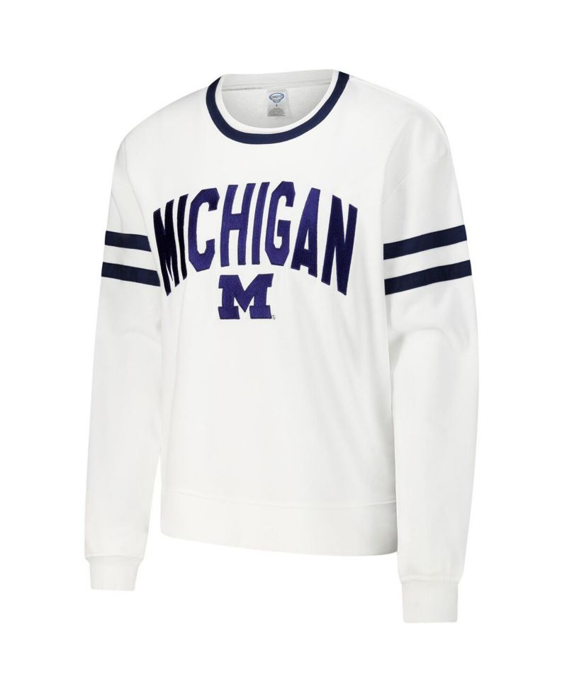 Women's White Michigan Wolverines Borough French Terry Arch Over Long Sleeve T-Shirt