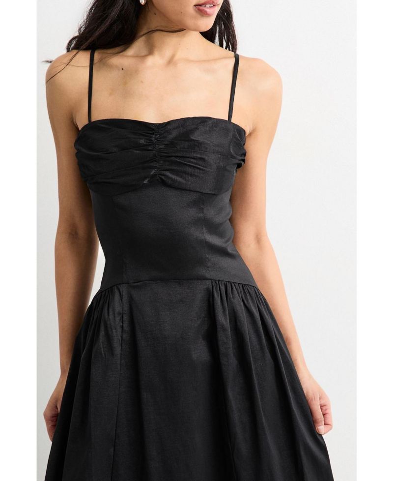 Women's Dropped Waist Ruched Bust Midi Dress
