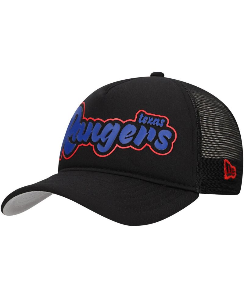 Men's Black Texas Rangers Retro Bold A-Frame Trucker 9FORTY Adjustable Hat